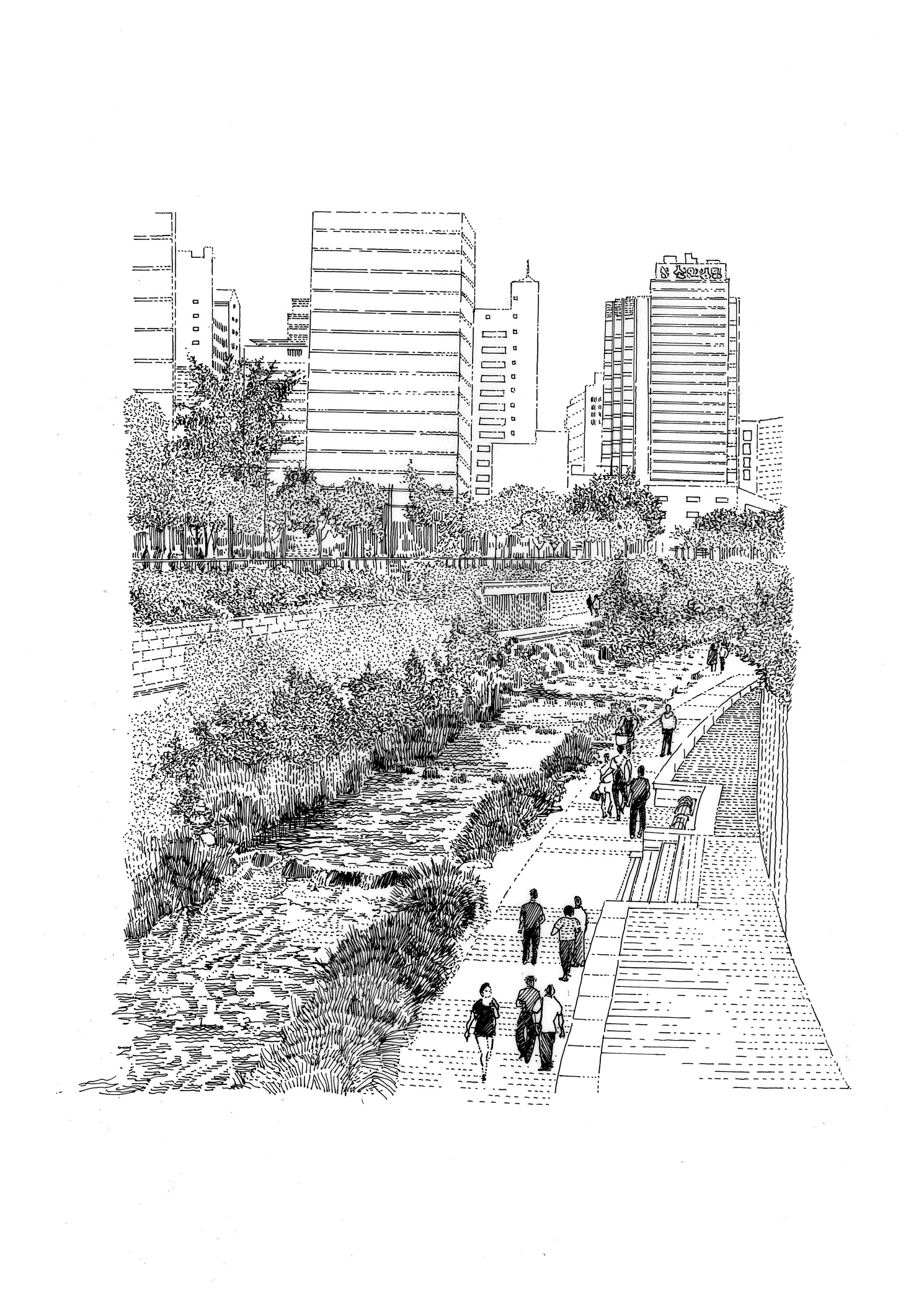 Fig 6: The recovery of the Cheonggyecheon River restored and transformed the ancient watercourse, marking an environmentally inspired spine through the central part of Seoul